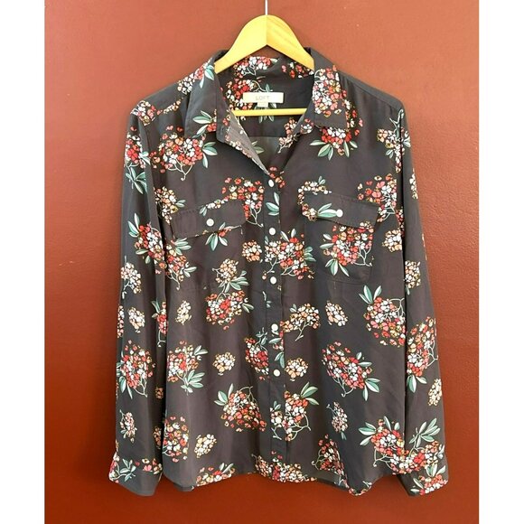 Loft Womens Retro Floral Button-Up Shirt X-Large Cottagecore Adjustable Sleeve - Picture 1 of 6
